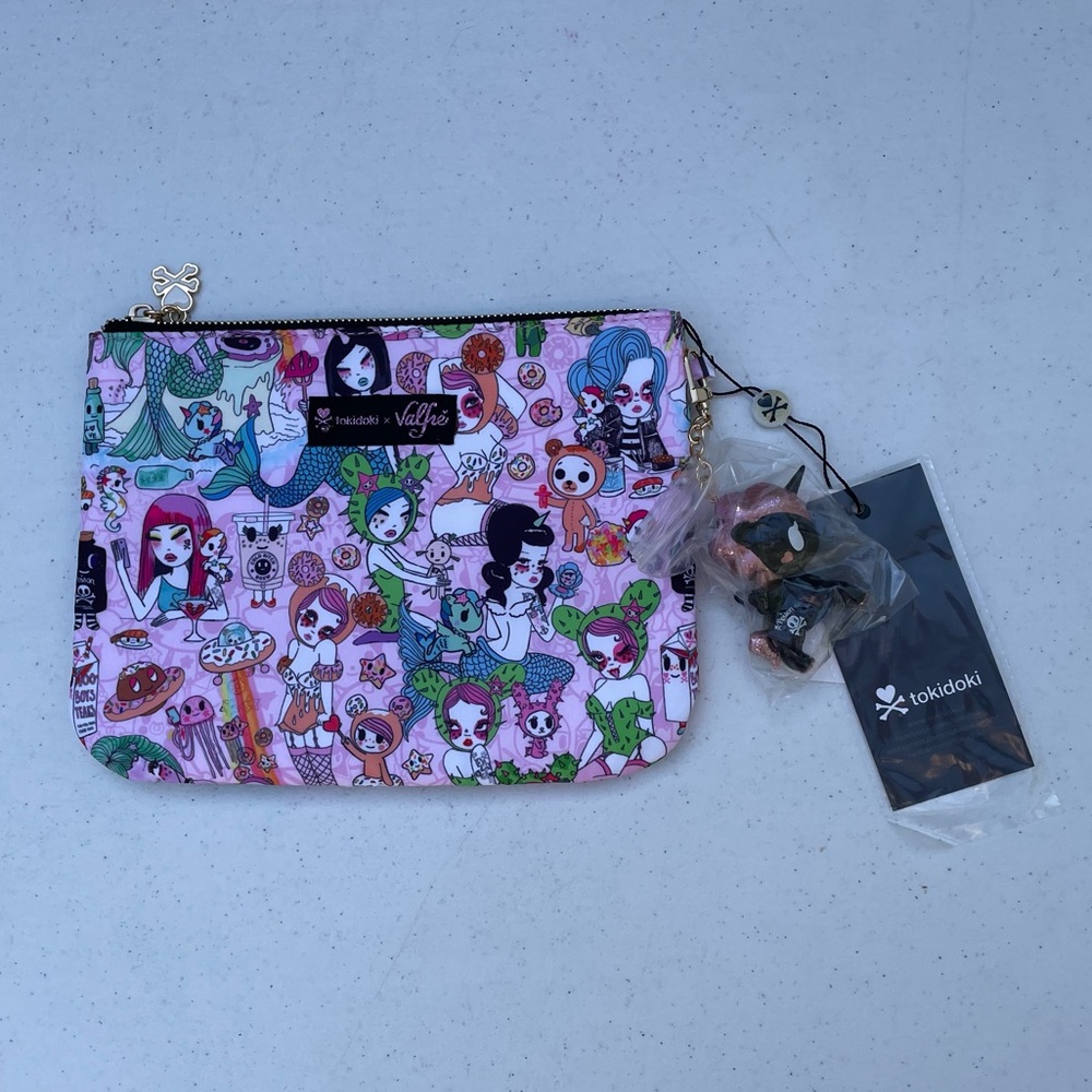 Valfre x Tokidoki Zip Pouch Bag Purse Unicorn Keychain Rare NWT